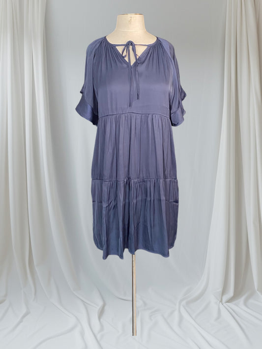 Front Tie Short Ruffle Raglan Sleeves Tiered Dress with No lining
