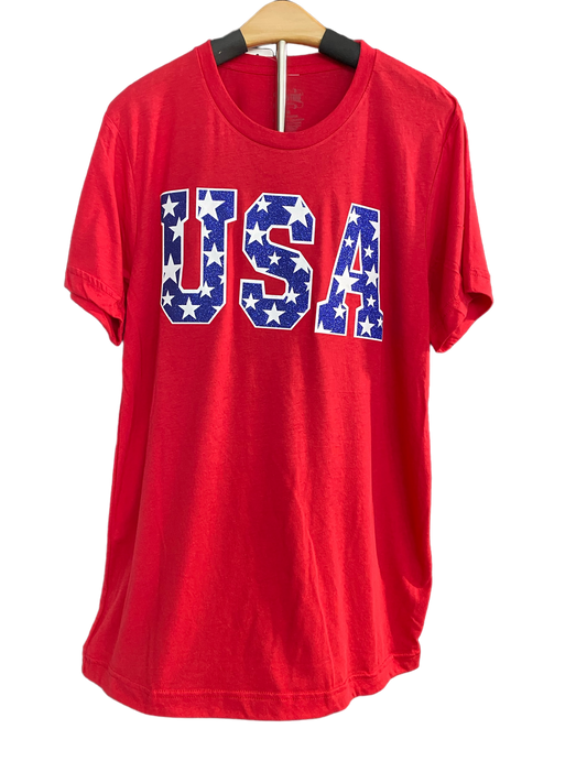 USA Tee In Blue Glitter