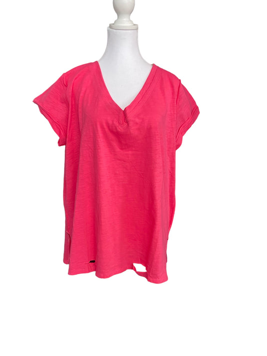 Gathered Short Sleeve V-Neck Knit Top with a Distressed Hem and Side Slits