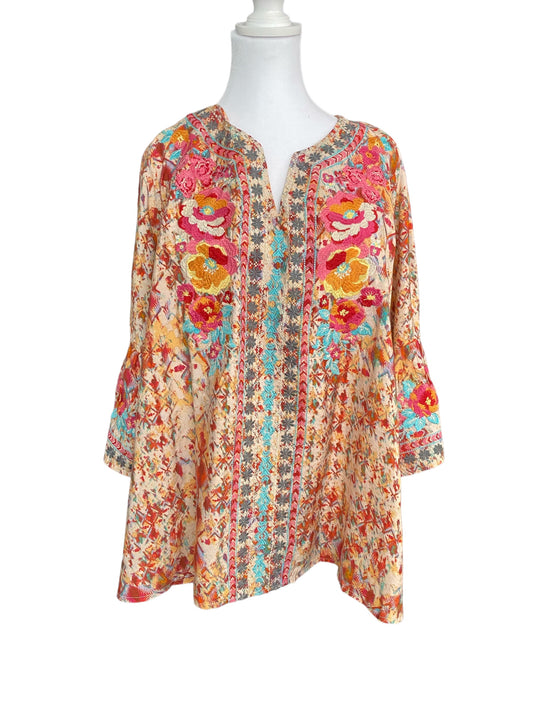 Savanna Jame Multi Print embroidery tunic top