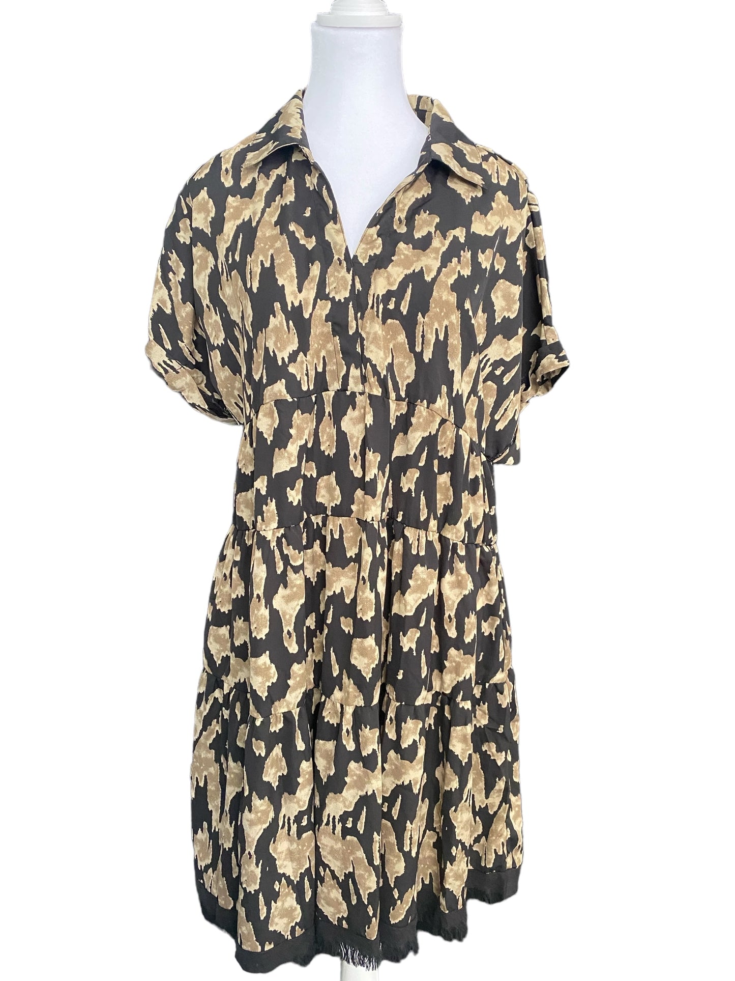 Two Tone Linen Tiered Fray Dress