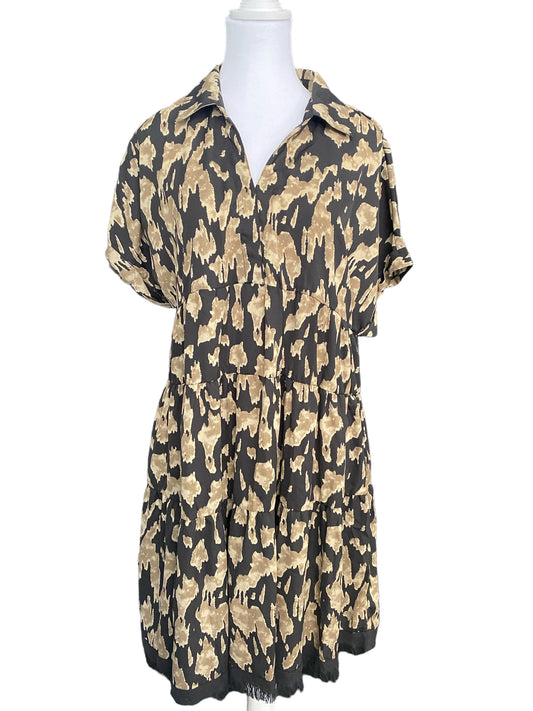Two Tone Linen Tiered Fray Dress