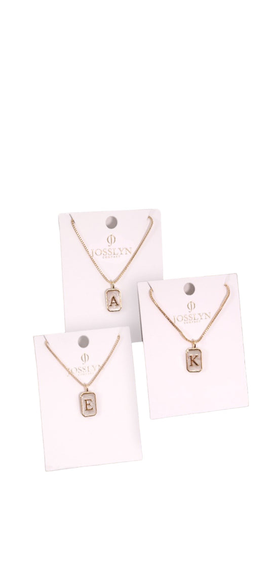 Monogram Initial Rectangle Pearly Charm Necklace