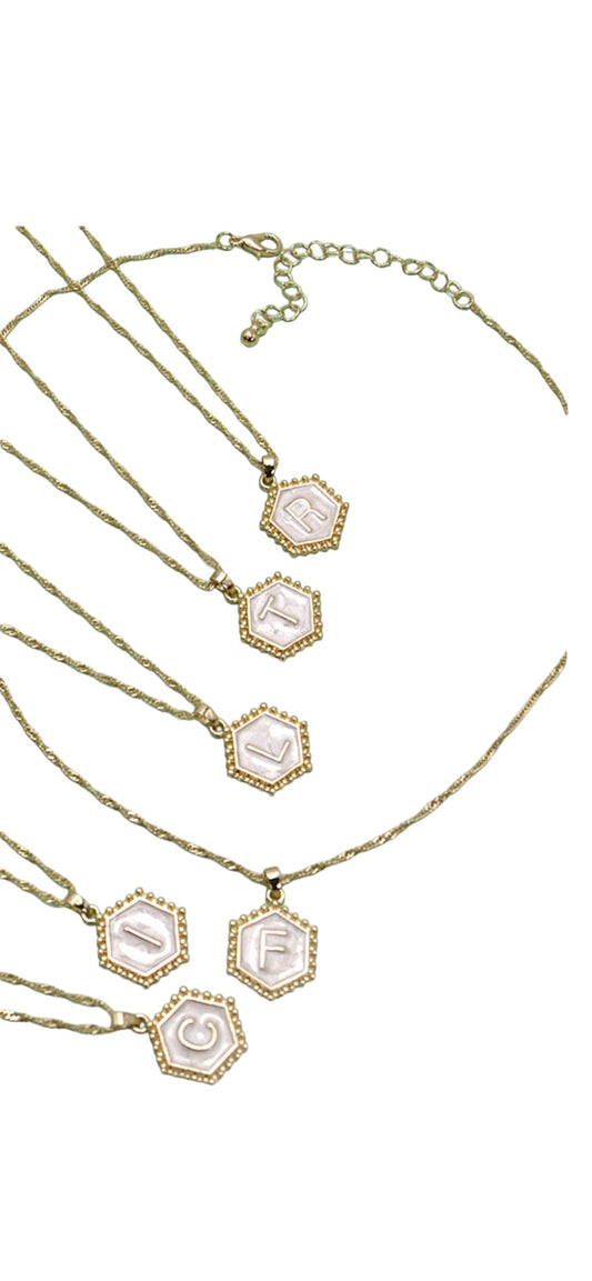 Monogram Initial Hexagon Epoxy Charm Necklace