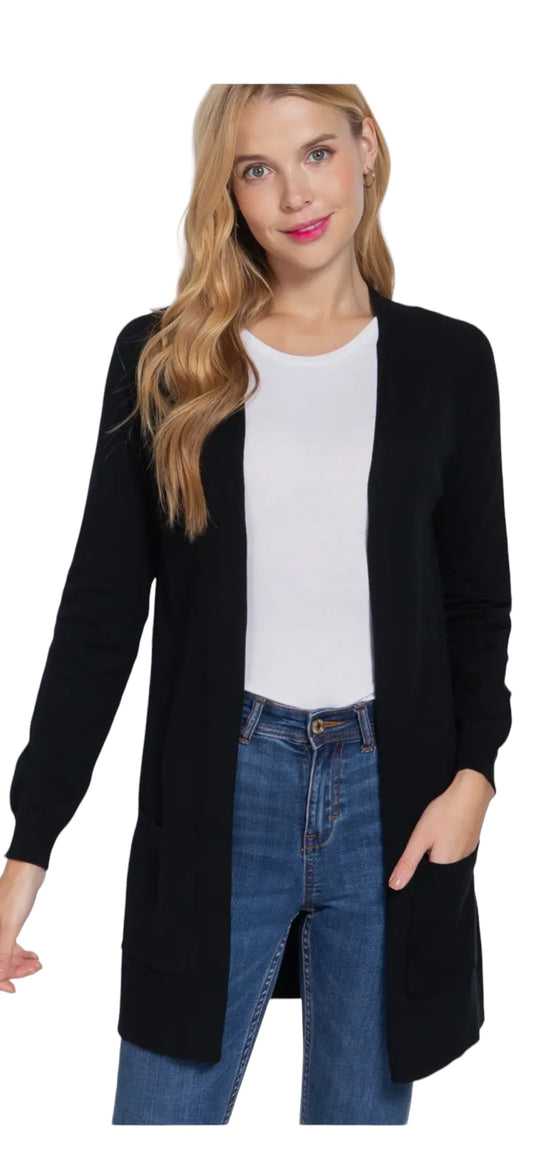 Long Raglan Sleeve W/Pocket Open Sweater Cardigan