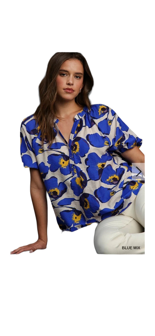 Floral Print Mid Button Down Top