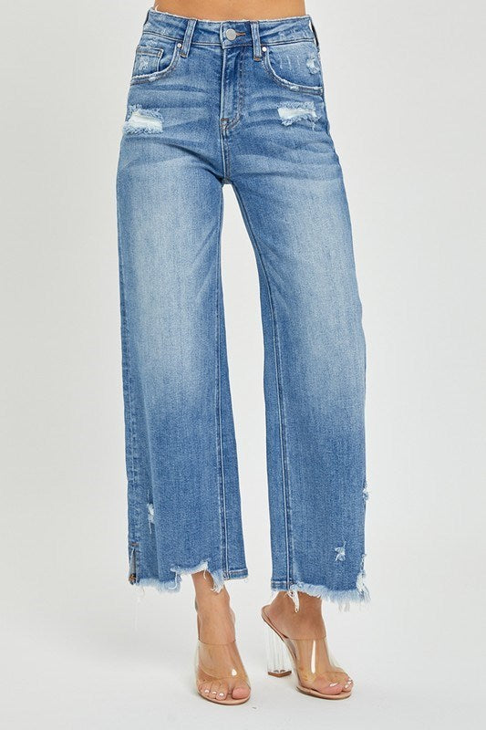Risen High Rise Side Slit Ankle Flare Jeans